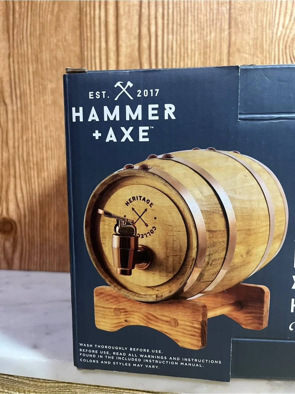 New Hammer + Axe Wood Whiskey Barrel in Brown Dispenser